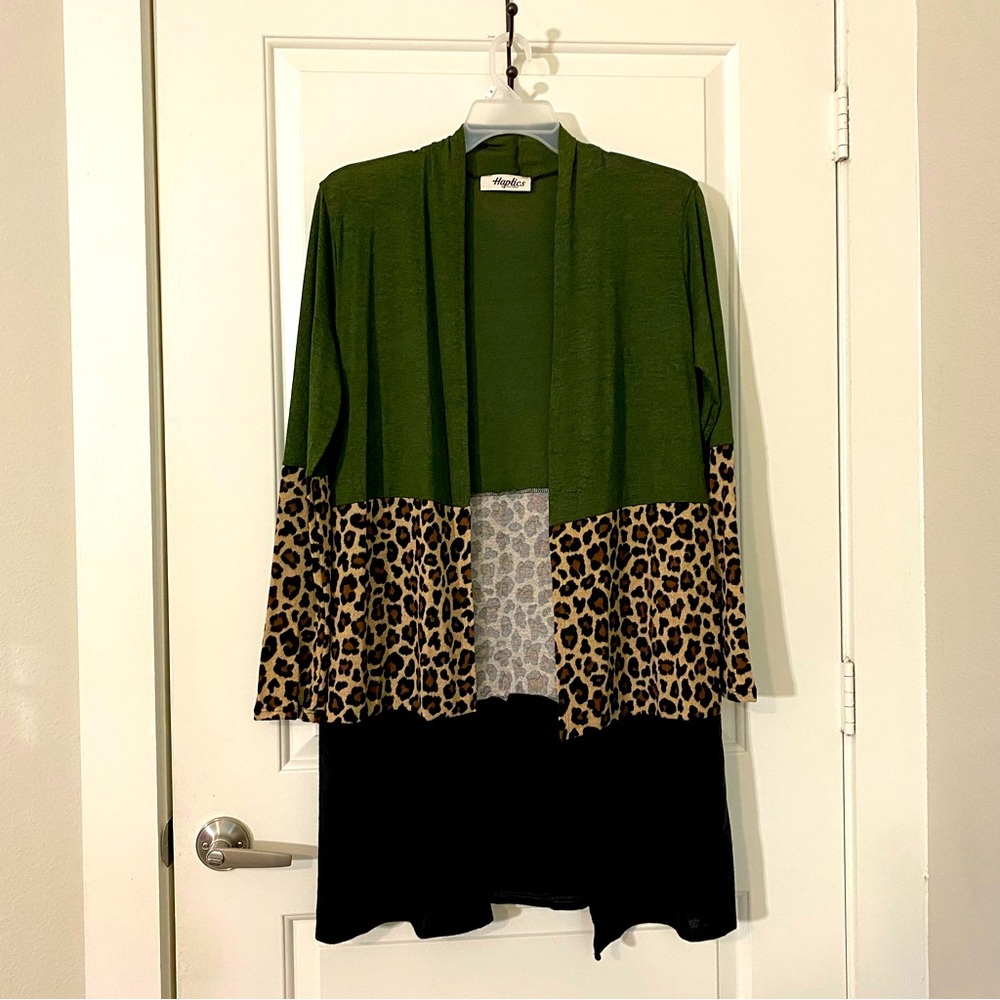 HAPTICS BOHO LEOPARD ANIMAL COLOR BLOCK MEDIUM LONG SLEEVE POCKETS CARDIGAN - Picture 12 of 12